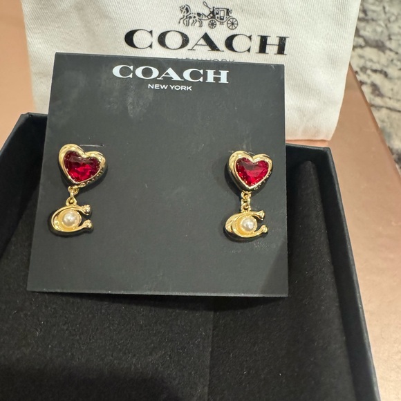 Coach Jewelry - Coach Heart-Shaped Gold and Red Earrings